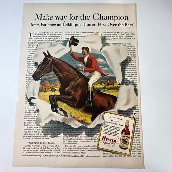 Hunter Blended Whiskey The Winner's Circle 1940s WWII Era Ad SV29-1 - Picture 2 of 2